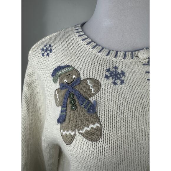 Croft & Barrow Gingerbread Knit Cardigan Sweater Winter Snow Ramie Blend Medium - Picture 4 of 16